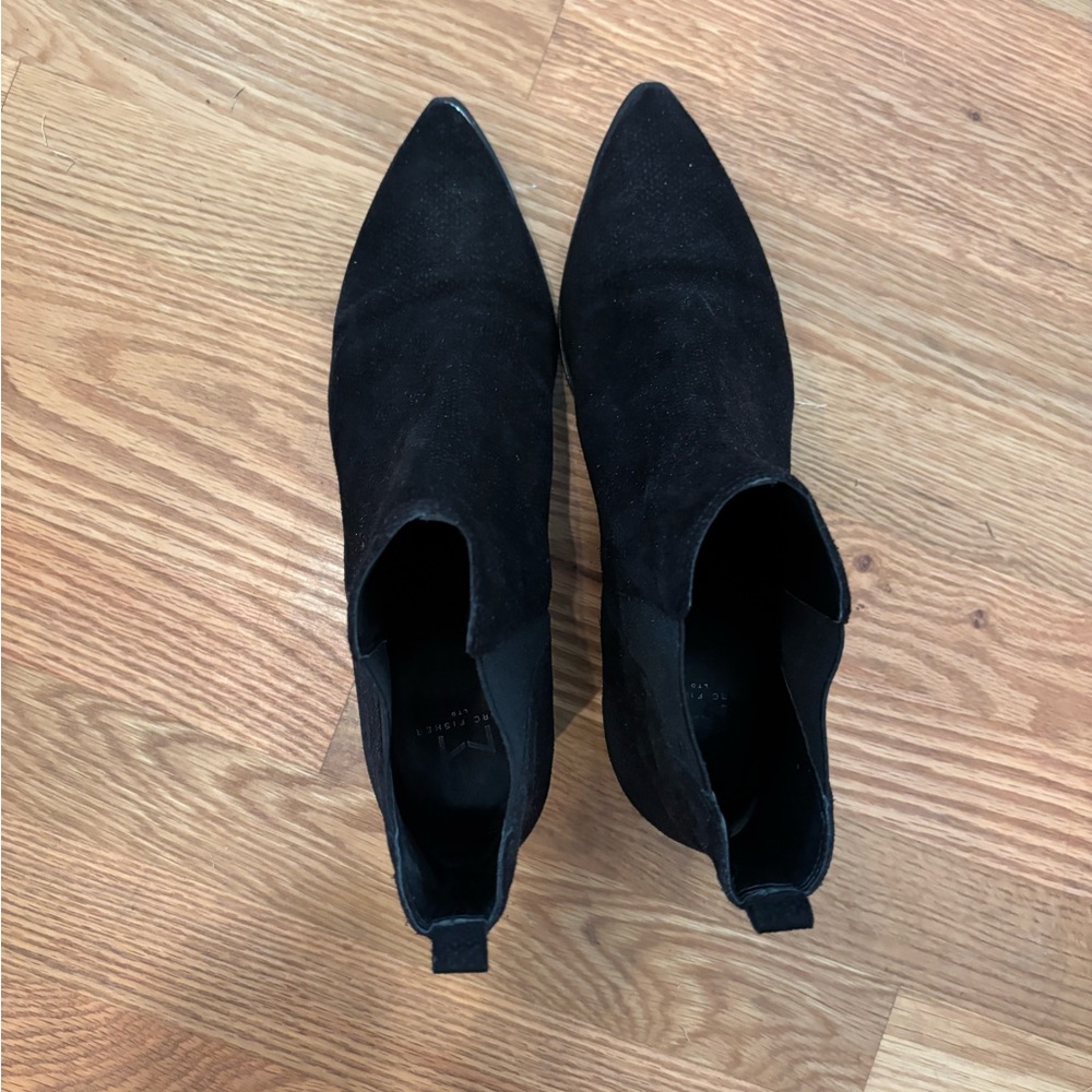 Marc Fisher Black Ankle Booties with silver toe accent